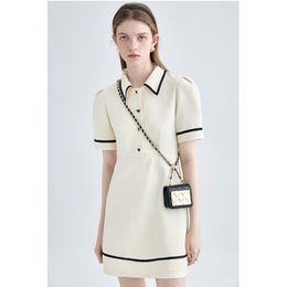 Urban Sexy Dresses Woman Polo Shirt Dress Beige Academic Style Summer Short Sleeve Casual Waist Buttons Fashion Elegant Cute Robe Female Skirt 230810