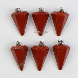 Pendant Necklaces 6pcs Red Jasper Gemstone Hexagonal Pyramid Pendulum Pendants Beads Chakra Reiki Healing Stone For Diy Jewellery Making