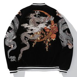 Men's Jackets Japan Style Dragon Rosefinch Embroidery Pattern Loose Casual thick cottonpadded Jacket Size M3XL 230809