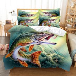 Bedding sets Big Pike Fish Duvet Cover King Queen For Kids Teens Adults Microfiber 3D Print Comforter Hunting And Fishing Set 230809