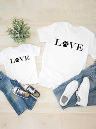 Family Matching Outfits Women Child Kid Clothing Letter Love Paw Dog Cat Graphic T-shirt Tee Boy Girl Summer Mom Mama Clothes Family Matching Outfits