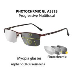 Reading Glasses Progressive Multifocal Reading Glasses Metal Alloy Men Women Pochromic Presbyopia Eyeglasses Far Near Eyewear Ultralight 230809