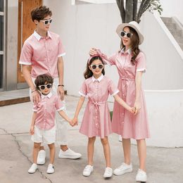 Family Matching Outfits Mother Daughter Shirt Dresses Striped Blouse Mommy and Me Clothes Mom Son Outfits Family Matching Clothing Tee Shirts for Dad