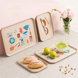 Tea Trays 1piece Rectangle Eco-friendly Wheat Fibre Plastic Fruit Food Serving Tray Teapot Cup Tableware Storage Holder Buffet Plate Board
