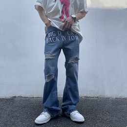 Mens Jeans Y2K Streetwear Baggy Flared Ripped Pants Men Clothing Letter Embroidery Straight Punk Denim Trousers Vetements Homme 230809