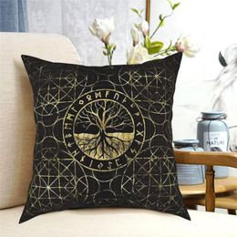 Cushion Decorative Pillow Tree Of Life Yggdrasil And Runes Pillowcase Vikings Decorative Cushion For Garden DIY Printed Office Cou304R