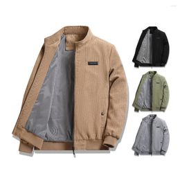 Men's Jackets Corduroy Coat Zipper Placket Men Casual Jacket Stylish Stand Collar Long Sleeve Bomber