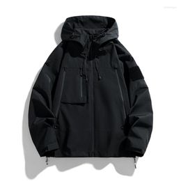 Men's Jackets Men Spring Autumn Hooded Large Pocket Zipper Tooling Outdoor Jacket Street Style Couple Breathable Single Layer Casual Coat