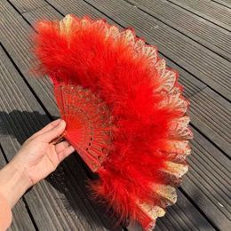 Chinese Style Products Feather Folding Fan Lolita Costume Accessories Fairy Girl Dark Gothic Dance Hand Fan Art Craft Gift Wedding Party Decor