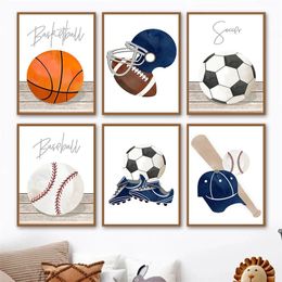 Football Basketball Baseball Golf Sports Equipment Canvas Painting Wall Art Cartoon Posters Pictures Kids Room Decor Teen Room Decoration Wo6