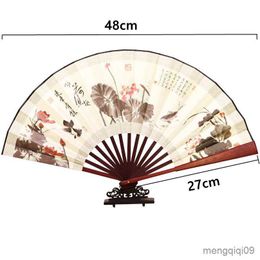 Chinese Style Products 1Pc Retro Folding Silk Fan Chinese Style Decorative Men Pocket Bamboo Handle Hand Fan R230810