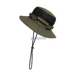 Wide Brim Hats Bucket Hats Camping sunscreen pot bucket hat men women shade spring and summer breathable fisherman hat folding travel sun drawstring hat HKD230810