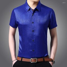 Men's Casual Shirts Trend Solid Color For Men Short Sleeve Glossy Silky Summer Quality Soft Comfortable Oversized 4XL Camisa Masculina