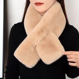Scarves Korean Faux Fur Thicken Double Sided Plush Scarf Women's Winter Neck Protection Cross Fake Collar Pullover Warm Shawl R66