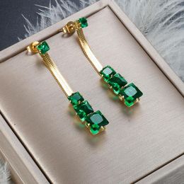 Dangle Earrings Fashion Zircon Snake Bone Chain Long Tassel Drop Earring For Women Girls Luxury Green White Stainless Steel Jewelry