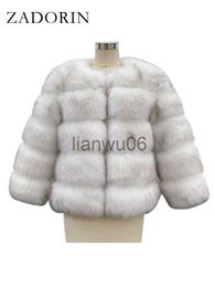 Women's Jackets ZADORIN High Quality Faux Fox Fur Coat Women Luxury Fluffy Warm 34 Sleeve Fur Jacket for Women Winter Short Mink Coat Outerwear J230810