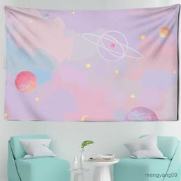 Tapestries Pink Moon Starry Tapestry Universe Wall Hanging Room Dorm Tapestries Art Home Psychedelic Kawaii Room Decor R230810