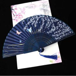 Chinese Style Products Retro Style Folding Fan Female Japanese Pattern Retro Cloth Art Craft Gift Home Decoration Ornament Dancing Hand Fan R230810