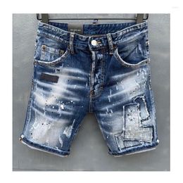 Men's Jeans 2023 Summer Denim Shorts Fashion Plaid Curled Hem Style Worn Out Ink