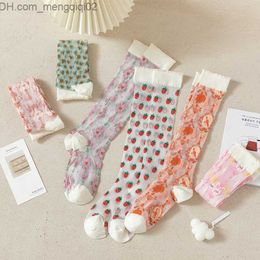 Socks Hosiery Summer Strberry fishnet stockings knee stockings ultra-thin transparent crystal stockings sweet girl Z230810