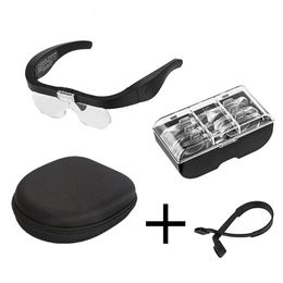 Magnifying Glasses LED Magnifying Glasses USB Rechargeable 1.5X 2.5X 3.5X 5.0X With Light For Eyeglass Watchmaker Repair Wearing Reading Magnifier 230809