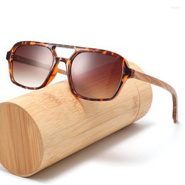 Sunglasses Double Beam Square Bamboo Wood Sunglasseswomen Men 2023 Fashion Polarised Driving Glasses High Quality Mirror Shades Uv400