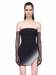 Casual Dresses BEVENCCEL Women's Elegant Sexy Strapless Beaded Bandage Mini Dress 2023 Summer Off Back Clothing Club Celebrity Party