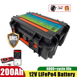 Waterproof Case 12v 200Ah Lifepo4 Battery 12.8v With BT BMS for Solar RV Car Golf Catamaran Yachting Sailing Ship + 20A Charger