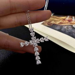 Pendant Necklaces Heart cut 0.5ct Diamond Cross Pendant Real 925 Sterling Silver Party Wedding Pendants Necklace For Women men Moissanite Jewelry