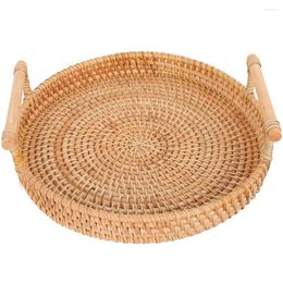 Dinnerware Sets Rattan Round Tray Serving Handles Wicker Coffee Table Fruit Woven Storage Bathroom