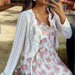 Women's Blouses Women Daily Spring Summer Lace Sunproof Chic Cropped Cardigans Fashion White Simple Casual Cute Top Harajuku Up 2023