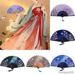 Chinese Style Products Luxury Silk Folding Fan Retro Chinese Japanese Bamboo Folding Fan Tassel Dance Hand Fan Home Decoration Ornament Craft Gift R230810