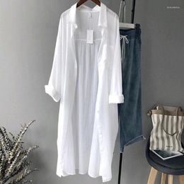 Women's Trench Coats Sun Protection Clothing Long BF Style White Thin Cotton Linen Clothes Summer UV Shirt Jac