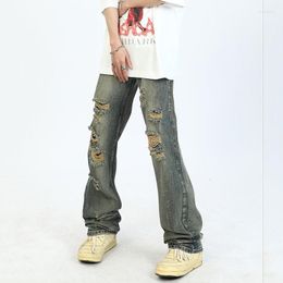 Men's Jeans FEWQ Vintage Ripped High Street Wornout Male Denim Trousers Streetweear Hip Hop Straight Pants 2023 Chic 24B2857