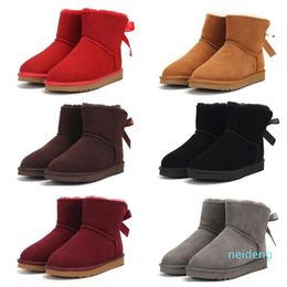 Designer - Bow women snow boots soft Sheepskin keep warm boot with card dustbag Christmas birthday Beautiful gift high quality