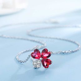 Pendant Necklaces Natural Crystal Four-Leaf Clover Necklace Luck Silver Simple Clover Clavicle Chain Red Colour and Blue Colour