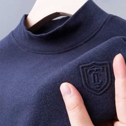 High end embroidery double-sided plush long sleeved t-shirt men's autumn and winter warm round neck sweater men's fashion top