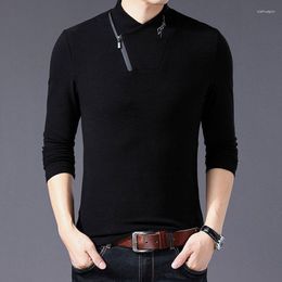 Men's T Shirts Fashionable Casual Turtleneck Solid Color Slim Tops Trend Boys All-match Long Sleeve Patchwork T-shirt Spring Male Clothes