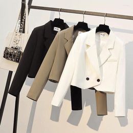 Women's Suits Lucyever Women Cropped Blazer Coat Vintage Long Sleeve Notched Collar Woman Outerwear Korean Fashion Double Breasted Suit