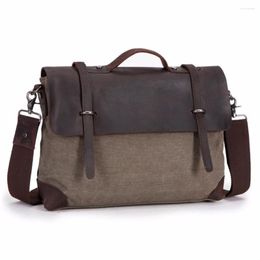 Evening Bags Men's Casual Vintage Canvas Cowhide Leather Rucksack Messenger Bag School Crossbody Shoulder Briefcase Tote Handbag 14"