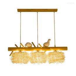 Pendant Lamps Three-Head Dining-Room Lamp Nordic Bird Chandelier Creative Personality Restaurant Dining Table Pastoral Solid Wood