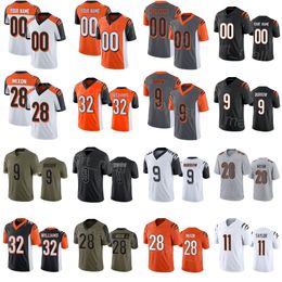 Men Kids Women Football 9 Burrow Jersey 28 Joe Mixon 32 Trayveon Williams 11 Trent Taylor 16 Trenton Irwin 99 Myles Murphy Black Orange