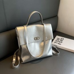 School Bags Fashion Soft Women Backpacks Metallic Silver Designer Backpack Travel Shoulder for 2023 Large Book Bag Female Handbag 230809