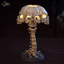 Other Event Party Supplies Creative Resin Skull Table Lamp Luminous Skull Night Light Home Office Desktop Ornament Halloween Decoration 230809