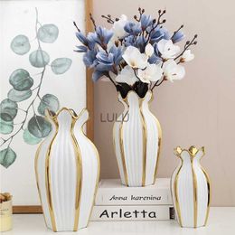 Simple Nordic ceramic vase modern electroplating ornaments creative light luxury handicraft living room flower arrangement home HKD230823