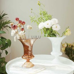 Home Decor Glass Vase Living Room Decoration Plant Flower Pot Decoration Desktop Hydroponic French Retro Large-caliber Vase HKD230810