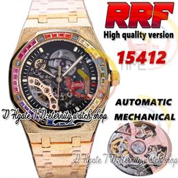 RRF ZY15412 Automatic Mechanical Mens Watch zx15468 Rainbow T Diamonds Bezel Frosted Gold Case Skeleton Dial Double Balance 316L Steel Bracelet eternity Watches