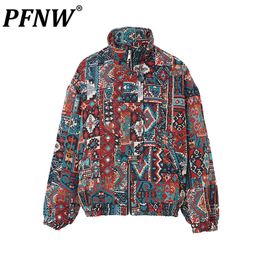 Men's Jackets PFNW Spring Autumn Yarn dyed Jacquard Y2K Niche Design Loose Print Geometryfashion Anime Zippers Tops 12A9192 230810