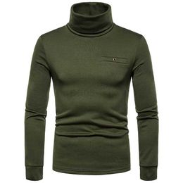 Solid Color Long Sleeve Turtleneck T Shirt Men 2020 Autumn Winter New Slim Fit Pocket Tshirt Men Streetwear Casual Camisa Hombre