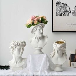 Nordic Style Human Head Flower Vases Decorative Ornaments Resin David Home Flowers Art Decor Flower Pot Creative Portrait Vase HKD230810